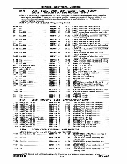Parts Catalog for 19681975 Cadillac DPRGM4468PB